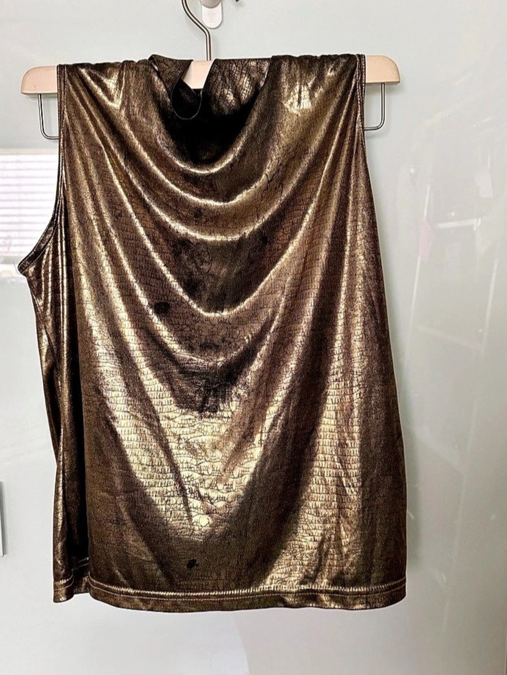 Metallic Draped Neck Tank Top in Brown Like New